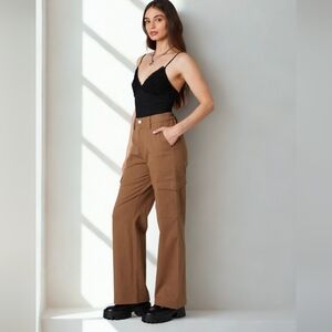 Cotton Candy La NWT Twill Wide Leg High Rise Cargo Pant Brown L